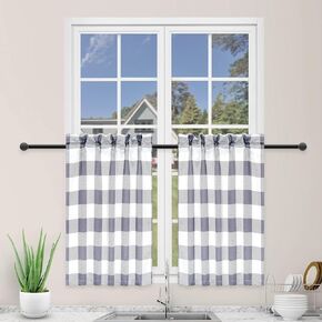 Simple Deluxe Buffalo Plaid Curtains, Black and White Farmhouse Design Blackout Valances Window Treatment for Kitchen Windows, Living Room, Farmhouse, Bedroom, 52" W x 15" L