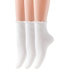 Ruffle Ankle Socks for Women, Casual Cute Socks - Soft Cotton Socks Ruffle Socks Low Cut Crew Frilly Sock