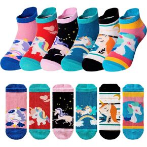 Kids Girls Unicorn Ankle Socks Cute Novelty No Show Cartoon Cotton Socks 6 Pairs
