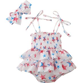 Noubeau Toddler Baby Girl 4th of July Dresses Independence Day Outfit Kid American Flag Stars Stripes Patriotic Dress Clothes