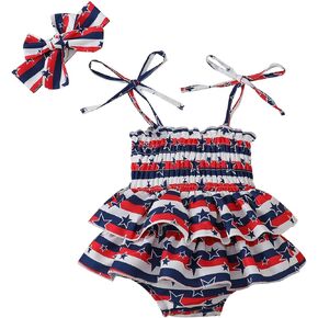 Noubeau Toddler Baby Girl 4th of July Dresses Independence Day Outfit Kid American Flag Stars Stripes Patriotic Dress Clothes