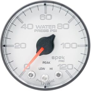 AUTO METER Gauge Water Press 2 1/16" 120Psi Stepper Motor W/Peak & Warn White/Black Spek-Pro