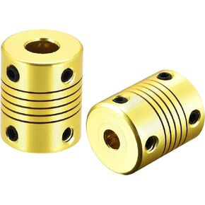 uxcell 2 Pcs 10mm to 5mm Aluminum Alloy Shaft Coupling Flexible Coupler L25xD20 Golden Tone