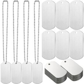 WILLBOND 2 x 1 Inch Stamping Blanks Aluminum Blank Dog Metal Tags Stamping Tag Pendants Shield Shape with Hole and 11.8 Inch Plated Necklace Chain for DIY Craft Tags