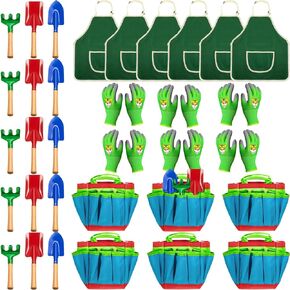 36 Pcs Kids Gardening Tool Set Garden Set Toy Includes Metal Shovel with Sturdy Wooden Handle Rake Trowel Apron Gardening Gloves Tote Bag Funny Children Garden Tools for Girls Boys Outdoor (Cute)