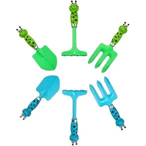 MTB SUPPLY Kids Gardening Tool Sets Plate Print Decoration, 6 Piece (Pink+Blue), Kids Shovel Set, Beach Sand Shovel Sandbox Play Toy and Garden Hand Tool