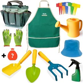 Kids Gardening Set, Tool Kit for Toddlers Include Kids Trowel, Shovel and Rake, Children Gloves, Hat, Tote Bag, Spray Bottle, Watering Can and Apron for Girls Boys Outdoor Gardening and Beach