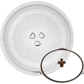 9.6"/24.5cm Microwave Glass Plate Replacement, Small Microwave Glass Turntable Plate Compatible with Kenmore, GE, with Microwave Turntable Coupler and Microwave Plate Roller Ring