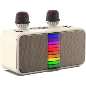 Karaoke Machine Bluetooth 2 Microphones, Karaoke Machine Bluetooth Sound Effects, Outdoor Bluetooth Speaker Karaoke Machine Portable TF USB Light Party Outdoor/Indoor, Light Brown