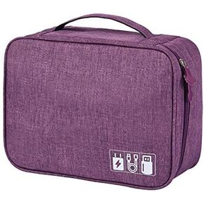 Travel Electronics Organizer Bag - Double Layer Waterproof Cable Storage Case for Electronic Accessories, Shockproof Cord Organizer Travel for Power Bank, Tablet and More (purple)