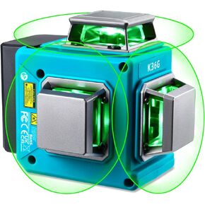 KEZERS Laser Level 360 Self Leveling,12 Lines 3 x 360 Green Laser Level Line Tool for Construction/Picture Hanging with Remote Controller,Rechargeable Battery,Magnetic Stand,Portable Bag