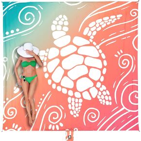 WEKAPO Beach Blanket Waterproof Sandproof Oversized - 11 Ft X 9 Ft Large Sand Free Beach Mat with Stakes, Essentials for Outdoor Beach, Picnic, Travel (Sea Turtle, 11 X 9 FT (1~10 Person))