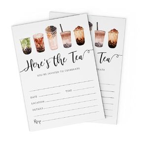 Expressionz Cafe Here's the Tea Milk Tea Celebrate 5x7 Invitations with Envelopes, Fill Out Cards for Engagement, Bridal and Baby Shower, Birthday, Housewarming Celebration (Pack of 25)