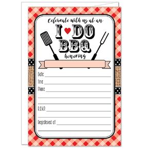 20 Red I Do BBQ Invitations with Envelopes - Gingham and Burlap