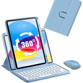 حافظة لوحة مفاتيح دوارة لجهاز iPad 9th /8th /7th Gen 10.2 بوصة، iPad 9 2021/iPad 8 2020 /iPad 7 2019 مع ماوس لوحة مفاتيح قابل للفصل، غطاء شفاف مع حامل قلم رصاص (iPad 9th/8th/7th Gen، وردي)