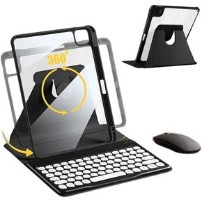 حافظة لوحة مفاتيح دوارة لجهاز iPad 9th /8th /7th Gen 10.2 بوصة، iPad 9 2021/iPad 8 2020 /iPad 7 2019 مع ماوس لوحة مفاتيح قابل للفصل، غطاء شفاف مع حامل قلم رصاص (iPad 9th/8th/7th Gen، وردي)
