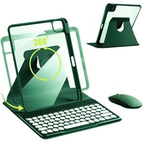 حافظة لوحة مفاتيح دوارة لجهاز iPad 9th /8th /7th Gen 10.2 بوصة، iPad 9 2021/iPad 8 2020 /iPad 7 2019 مع ماوس لوحة مفاتيح قابل للفصل، غطاء شفاف مع حامل قلم رصاص (iPad 9th/8th/7th Gen، وردي) in Kuwait