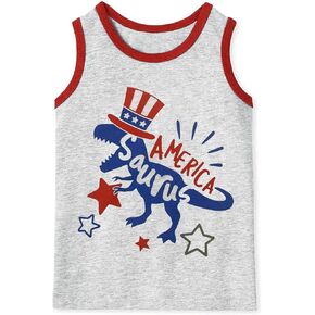 Mrocioa Toddler Boys Sleeveless Tank Top Shirts America Dinosaur Kids 4th of July Patriotic Clothes