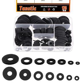 175Pcs 7 Sizes Black Flat Rubber Washers Assortment Kit, Vibration Damping Pads Heavy Duty Black Rubber Grommet Rubber Flat Washers Gaskets for Bolts Spacers, Vibration Suppression