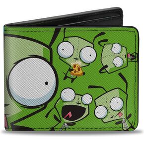 Buckle-Down Nickelodeon Wallet, Bifold, Invader Zim Gir Split Close Up and Poses Blue Green, Vegan Leather