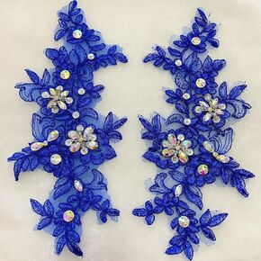 Handmade Appliques 1 Pair of Embroidery Sequin Lace Applique Sewing Flower Fabric Collar Patch Motif Wedding Gown Dress Bridal DIY Crafts (Mint Green)