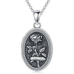 ارتفع المنجد قلادة للنساء الاسترليني الفضة المنجد خمر، الصورة المنجد قلادة البيضاوي روز قلادة مجوهرات هدايا لعيد ميلاد عيد الميلاد عيد الأم in Kuwait