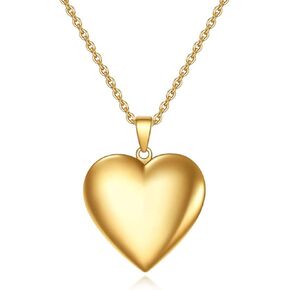 Men Women Photo Locket Necklace Heart Shape Locket Necklace with 24 Inch Stainless Steel Chain