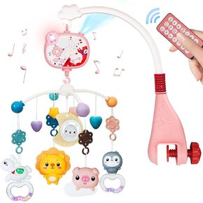 Baby Mobiles for Cribs, Crib Mobile with Music and Lights, Nursery Musical Mobile for Bassinets Hanging Toys with Remote Control, Rotation, Projection, Animal Mobile Arm Clip On for Infant Boys Girls