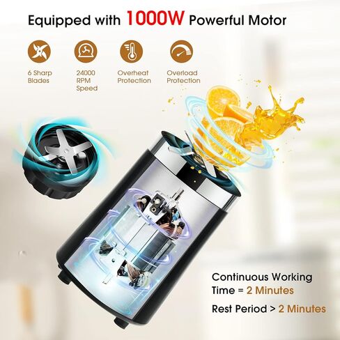 خلاط كوستواي نوتري، قاعدة 1000 واط للعصائر والمخفوقات والعصائر، خلاط شخصي، أسود in Kuwait