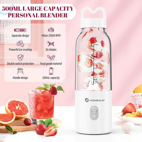 Portable Personal Blender 17 OZ/500 ML Juicer, 175W Personal Size Blender, Ideal for Smoothies, Ice Blending, Juicing, and Food Processing, Compact, Convenient, and Versatile (Pink) in Saudi Arabia