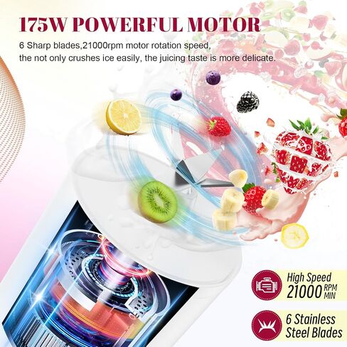 Portable Personal Blender 17 OZ/500 ML Juicer, 175W Personal Size Blender, Ideal for Smoothies, Ice Blending, Juicing, and Food Processing, Compact, Convenient, and Versatile (Pink) in Saudi Arabia