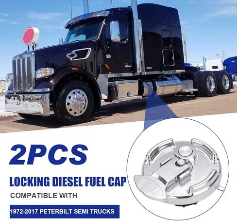 Nakuuly قفل غطاء وقود الديزل بفتحات تهوية 4 بوصة 2 قطعة متوافق مع Peterbilt 386 387 579 587 1972-2017 نصف شاحنة من الألومنيوم على شكل رافعة غطاء خزان الوقود للشاحنة مع 4 مفاتيح in Kuwait