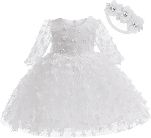 فساتين زهور للفتيات الصغيرات مع أغطية للرأس، فستان تعميد للأطفال الرضع الصغار، فستان تول للفتيات الصغيرات، فستان الزفاف وأعياد الميلاد in Kuwait