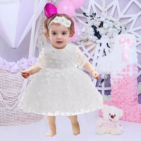 فساتين زهور للفتيات الصغيرات مع أغطية للرأس، فستان تعميد للأطفال الرضع الصغار، فستان تول للفتيات الصغيرات، فستان الزفاف وأعياد الميلاد in Kuwait