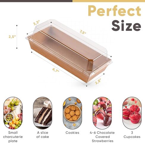 50 Pack Small Charcuterie Boxes with Clear Lids - To Go Paper Mini Treat Box, Disposable Food Containers, Dessert Boxes for Cookie, Food, Sushi, Cake Slice, Chocolate Strawberry, Donut (Brown) in Saudi Arabia