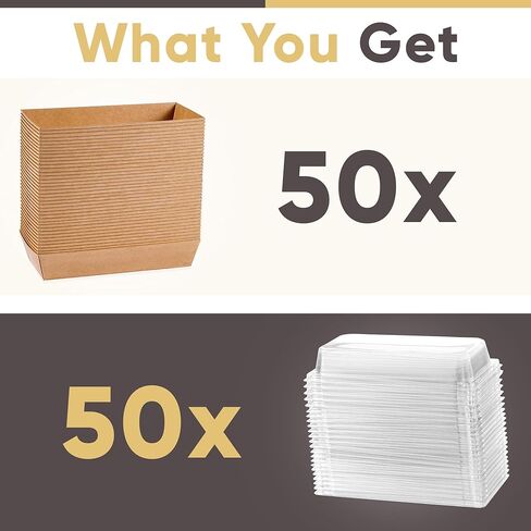 50 Pack Small Charcuterie Boxes with Clear Lids - To Go Paper Mini Treat Box, Disposable Food Containers, Dessert Boxes for Cookie, Food, Sushi, Cake Slice, Chocolate Strawberry, Donut (Brown) in Saudi Arabia