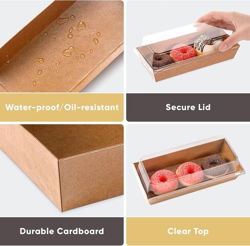 50 Pack Small Charcuterie Boxes with Clear Lids - To Go Paper Mini Treat Box, Disposable Food Containers, Dessert Boxes for Cookie, Food, Sushi, Cake Slice, Chocolate Strawberry, Donut (Brown) in Saudi Arabia