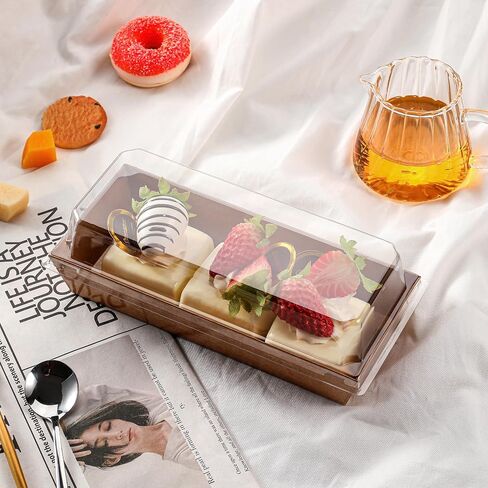 50 Pack Small Charcuterie Boxes with Clear Lids - To Go Paper Mini Treat Box, Disposable Food Containers, Dessert Boxes for Cookie, Food, Sushi, Cake Slice, Chocolate Strawberry, Donut (Brown) in Saudi Arabia
