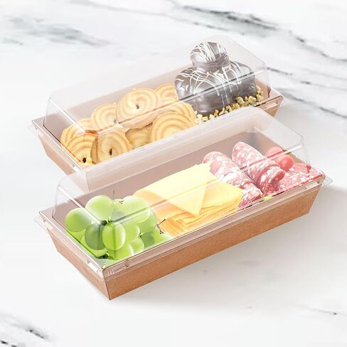 50 Pack Small Charcuterie Boxes with Clear Lids - To Go Paper Mini Treat Box, Disposable Food Containers, Dessert Boxes for Cookie, Food, Sushi, Cake Slice, Chocolate Strawberry, Donut (Brown) in Saudi Arabia