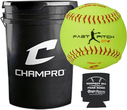 CHAMPRO CSB66 Durahide Cover 11" Practice Softballs in a Black Bucket – 18 Balls and one Rods Can Sleeve Included. in Saudi Arabia