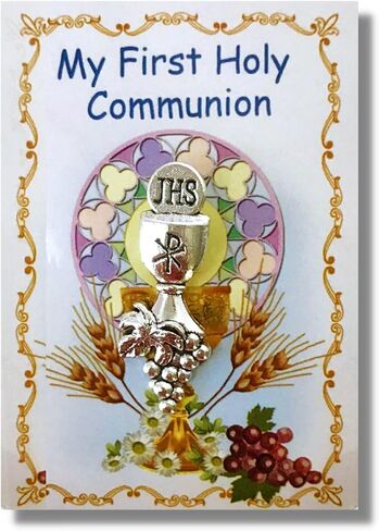 First Communion Lapel Pin on Prayer Card, 3 Inch in Saudi Arabia