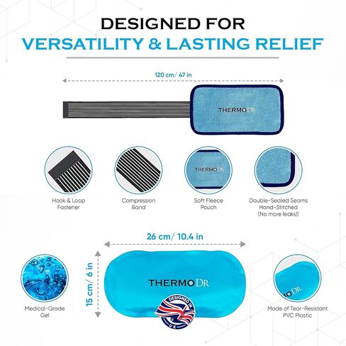 Reusable Ice Packs - Waterproof & Microwavable Dual Gel Ice Pack for Neck, Knees, Ankle, Back, & Shoulder - 26x15 cm Soft Fleece Pouch & Adjustable Straps for Hot and Cold Compress - Double Pack in Saudi Arabia