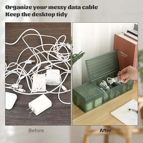 BTSKY Plastic Cable Organizer Box Charging Cable Organizer with 2 Lids 7 Compartments Cord Organizer Box with Ties & Labels, Small Desk Electronic Accessories Storage Organizer Green in Saudi Arabia
