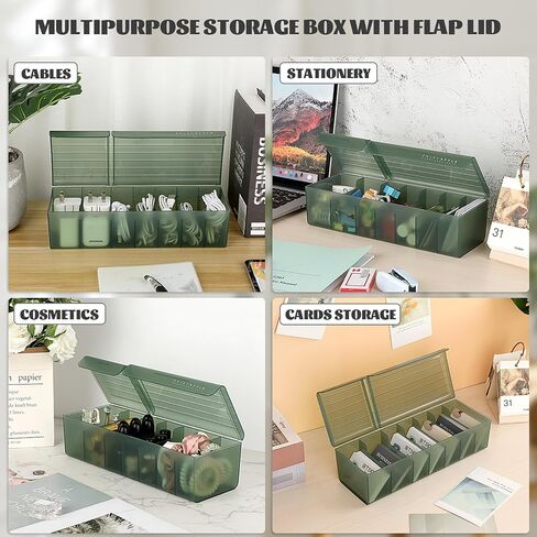 BTSKY Plastic Cable Organizer Box Charging Cable Organizer with 2 Lids 7 Compartments Cord Organizer Box with Ties & Labels, Small Desk Electronic Accessories Storage Organizer Green in Saudi Arabia