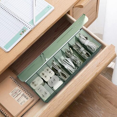 BTSKY Plastic Cable Organizer Box Charging Cable Organizer with 2 Lids 7 Compartments Cord Organizer Box with Ties & Labels, Small Desk Electronic Accessories Storage Organizer Green in Saudi Arabia