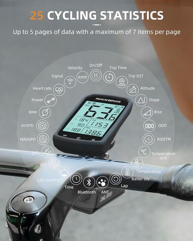 ROCKBROS Bike Computer Wireless Cycling Computers ANT+ Bluetooth Bicycle Computer Mini Speedometer Odometer Waterproof 2.9inch LCD Screen GPS/BDS/Galileo Position System in Saudi Arabia