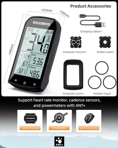 ROCKBROS Bike Computer Wireless Cycling Computers ANT+ Bluetooth Bicycle Computer Mini Speedometer Odometer Waterproof 2.9inch LCD Screen GPS/BDS/Galileo Position System in Saudi Arabia