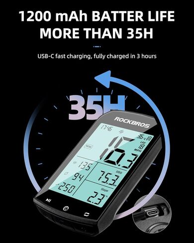 ROCKBROS Bike Computer Wireless Cycling Computers ANT+ Bluetooth Bicycle Computer Mini Speedometer Odometer Waterproof 2.9inch LCD Screen GPS/BDS/Galileo Position System in Saudi Arabia