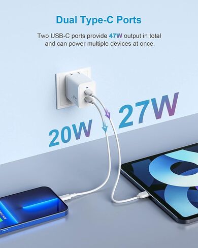 كتلة شاحن حائط XTREMTEC مزدوج USB من النوع C للشحن السريع، محول طاقة صغير قابل للطي بقدرة 47 وات، متوافق مع Apple iPhone 15 series iPhone Etc، Samsung AFC/2.0A/BC1.2، PD3.0/2.0، FCP/SCP إلخ (أخضر) ) in Kuwait