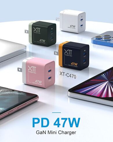 كتلة شاحن حائط XTREMTEC مزدوج USB من النوع C للشحن السريع، محول طاقة صغير قابل للطي بقدرة 47 وات، متوافق مع Apple iPhone 15 series iPhone Etc، Samsung AFC/2.0A/BC1.2، PD3.0/2.0، FCP/SCP إلخ (أخضر) ) in Kuwait